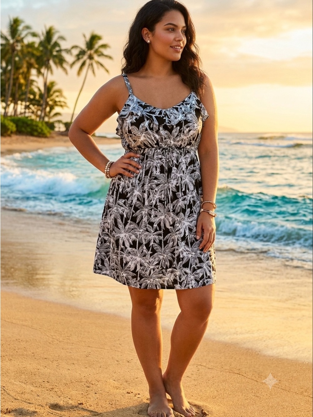 torrid Black and White Palm-Print Sundress